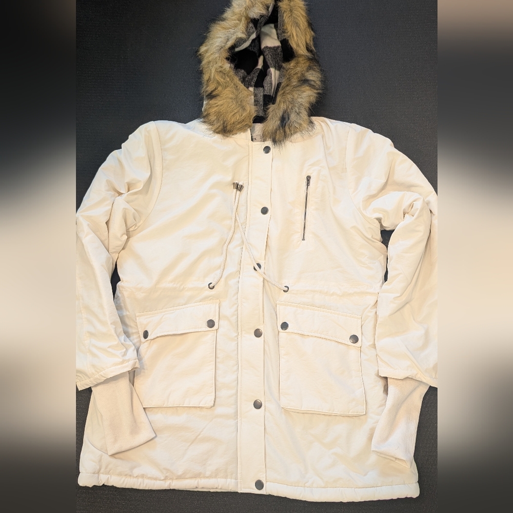 Grace Karin Off-White Fur-Trimmed Ski Jacket